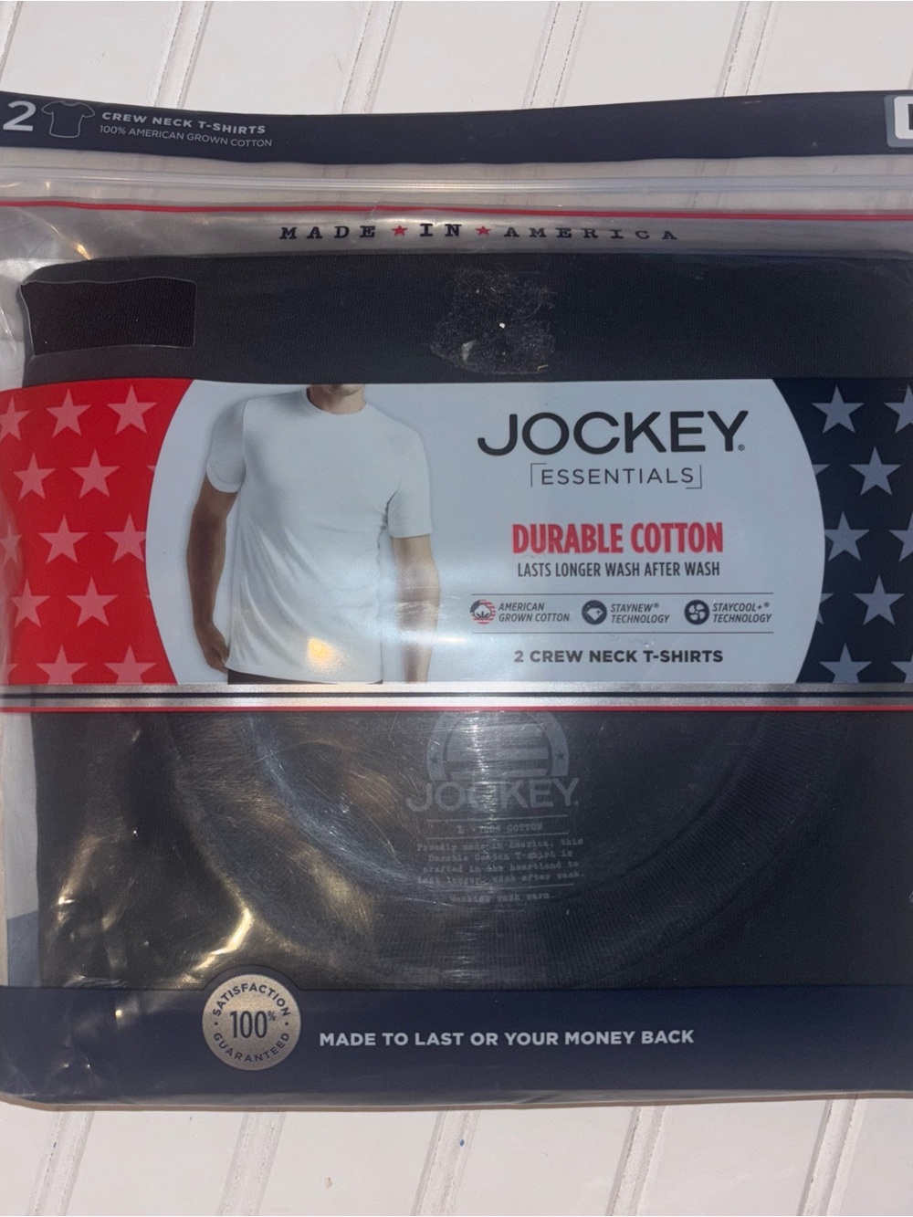Jockey Essentials 2 Pack Durable Cotton Crew Neck Black T shirts Mens L